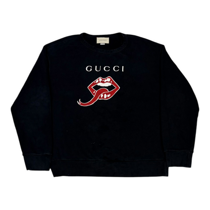 Gucci Lip & Logo Printed Crew Black