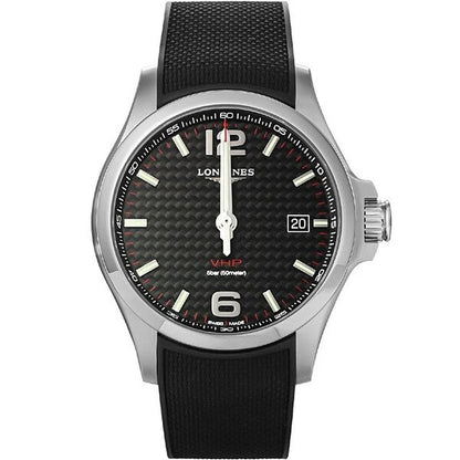 Longines Conquest V.H.P. Black Carbon Dial Rubber Strap Watch