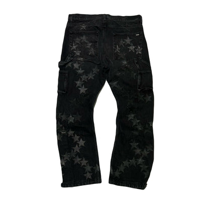Amiri Chemist Carpenter Straight-Leg Leather-Appliqued Jeans Black