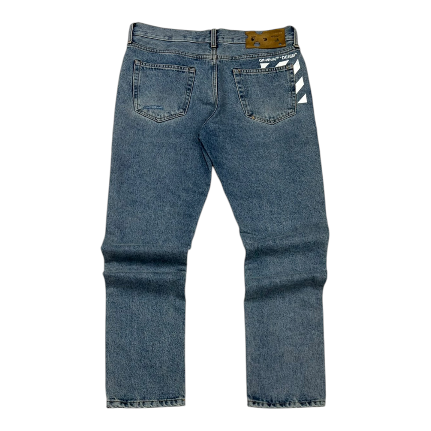 Off-White Diagonal Pocket Distress Skinny Jeans Blue