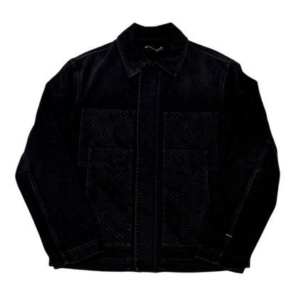 Louis Vuitton Monogram Embossed Denim Workwear Jacket Black