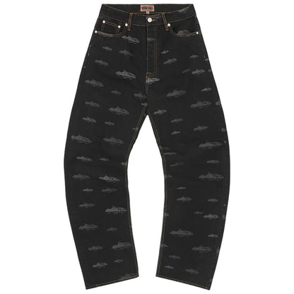 Corteiz Alcatraz Pattern Denim Jeans Black
