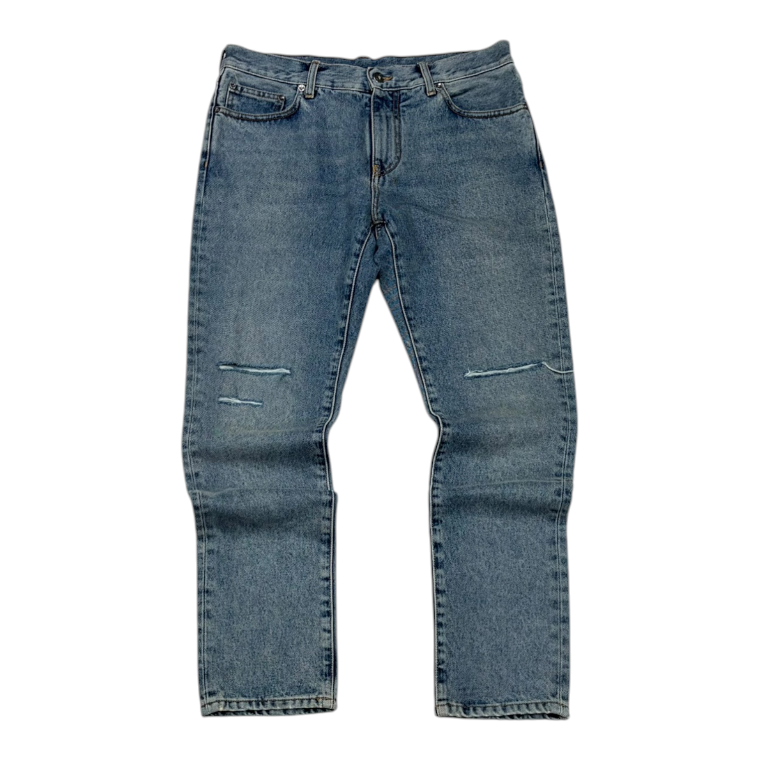 Off-White Diagonal Pocket Distress Skinny Jeans Blue