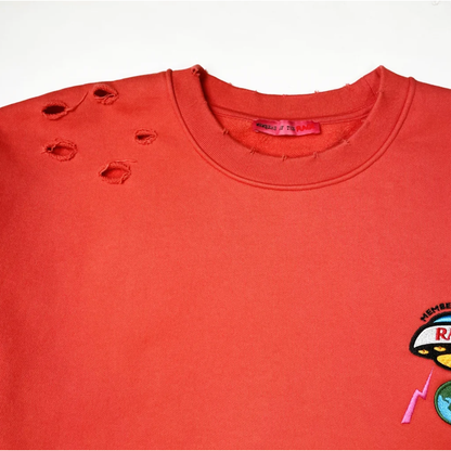 Members of The Rage Distressed Small Logo Crewneck Infrared