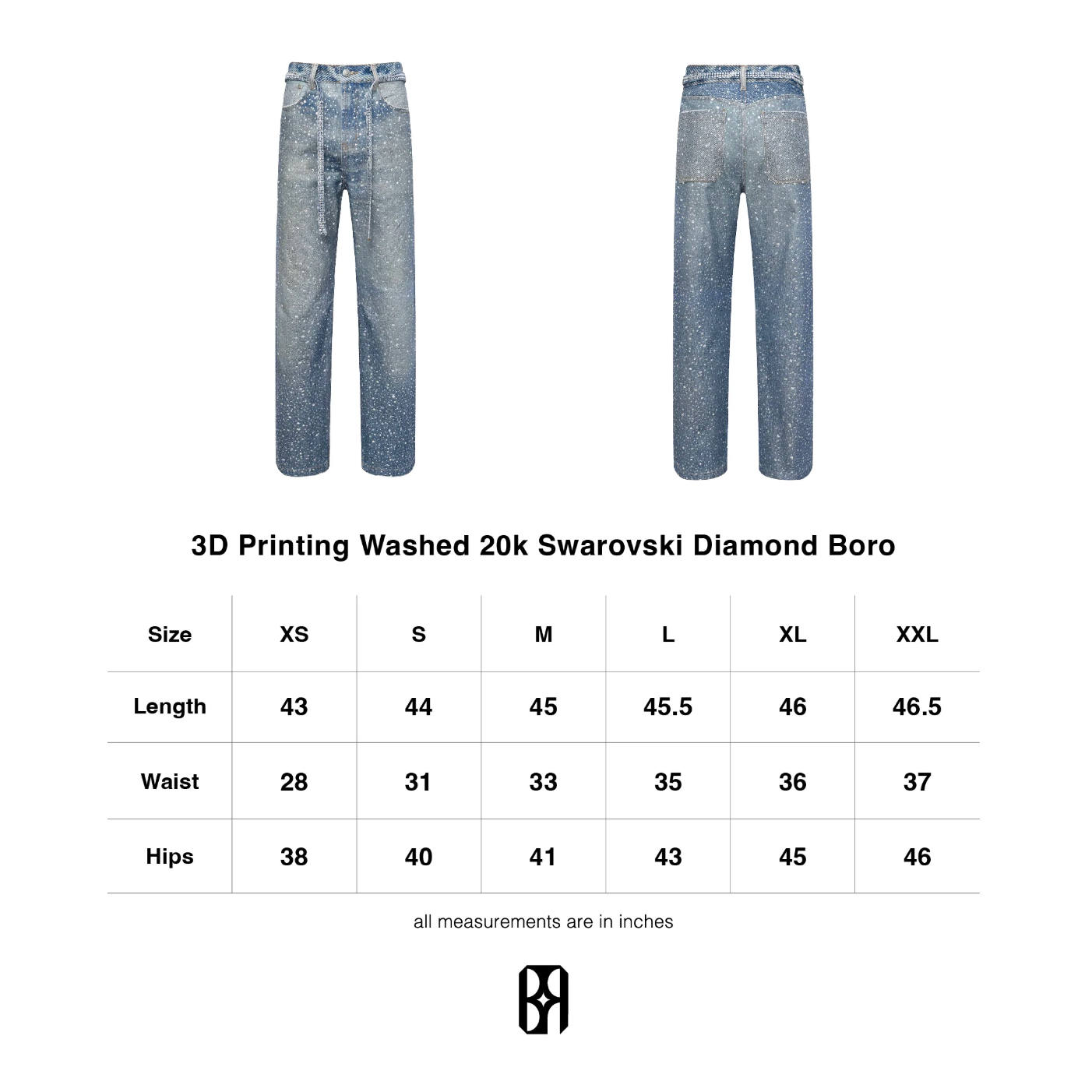 Birth of Royal Child 3D Printing Washed 20k Swarovski Diamond Boro Denim Blue