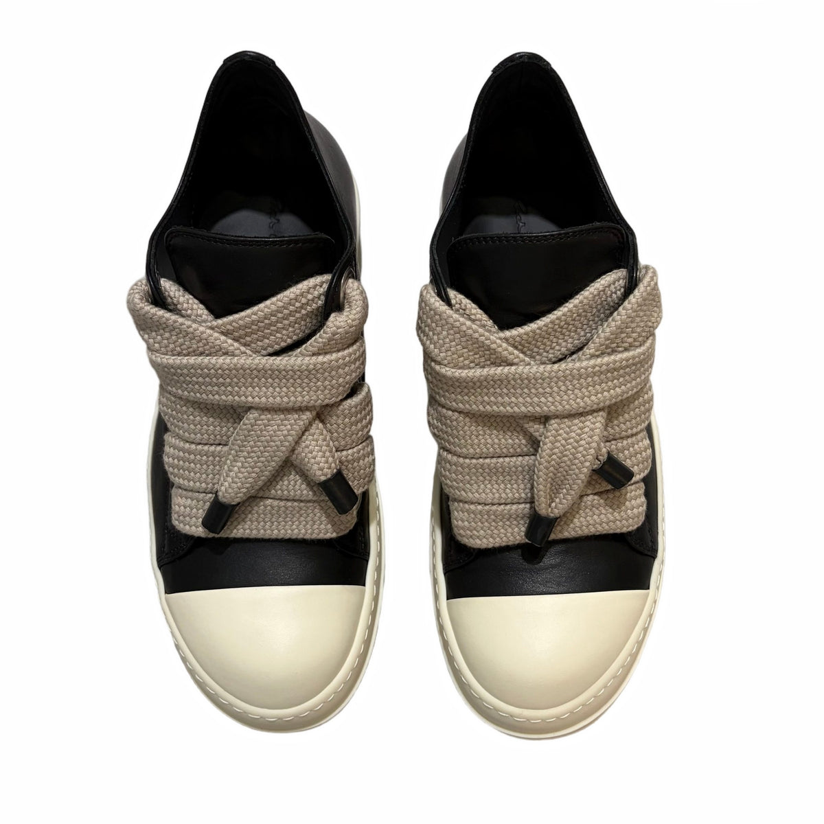 Rick Owens Temple Jumbolace Low Full Grain Cow Leather Black Milk