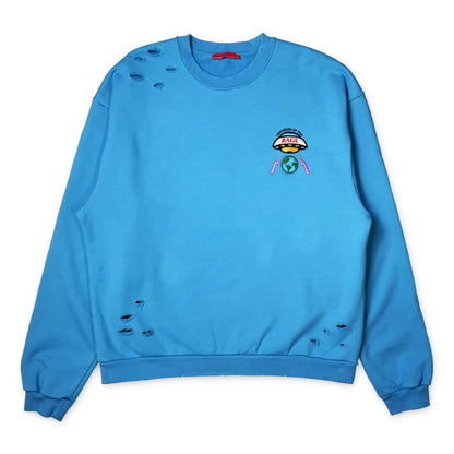 Members of The Rage Distressed Small Logo Crewneck Turquoise