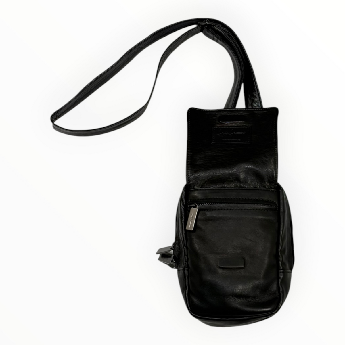 Yohji Yamamoto Scratch Horse Leather Zip Shoulder Pouch Black