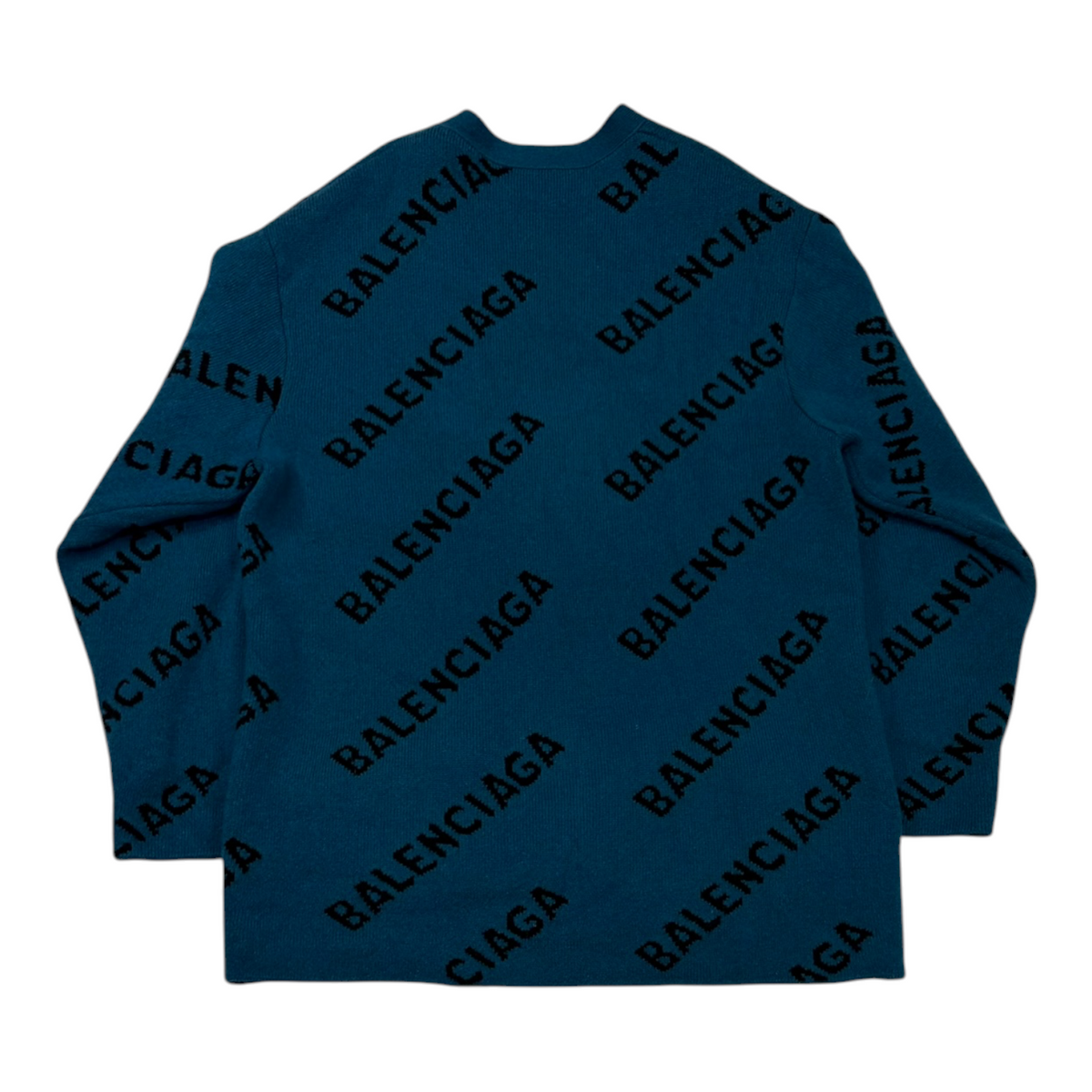 Balenciaga All Over Logo Knit Cardigan Teal