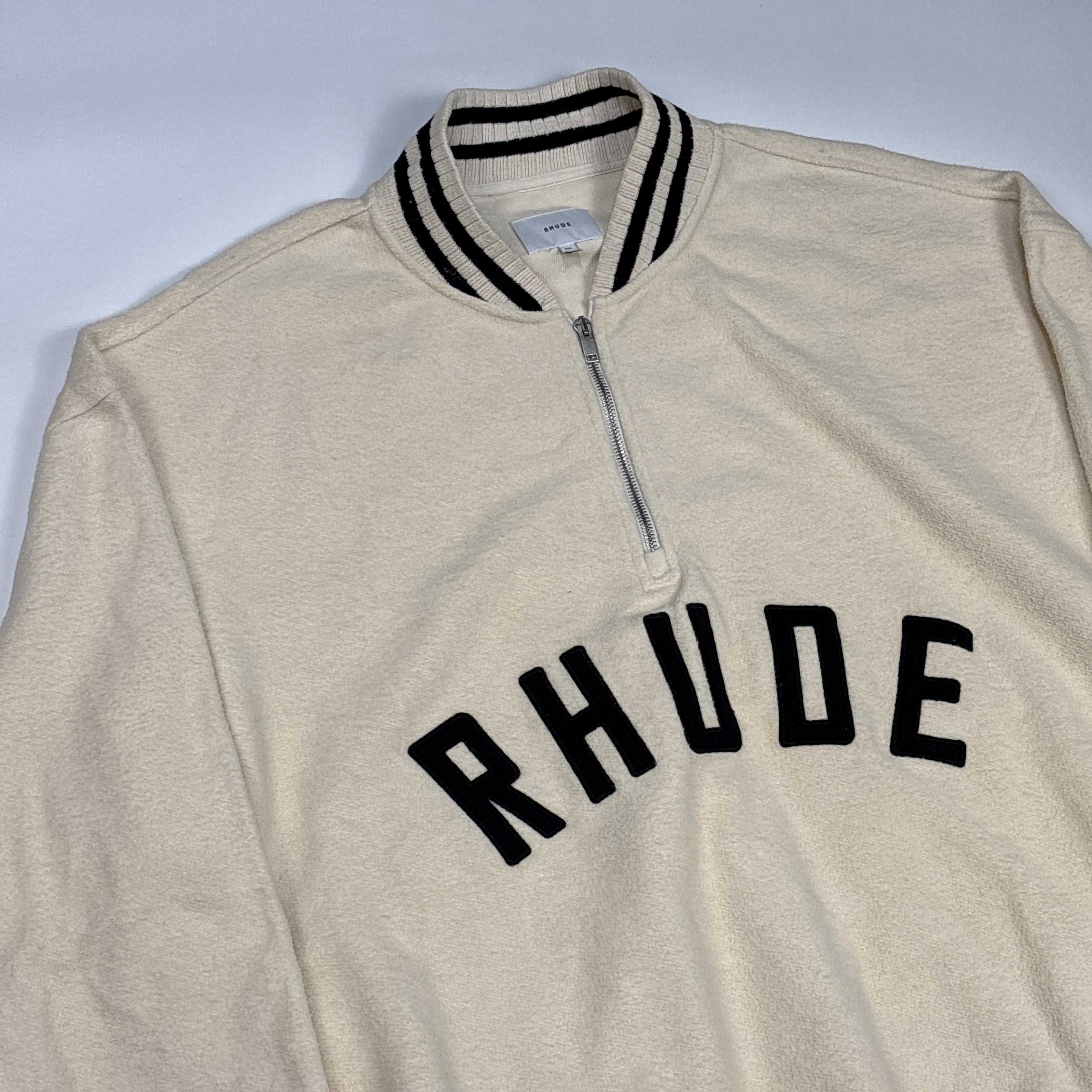 Rhude Quarter Zip Varsity Sweater Cream